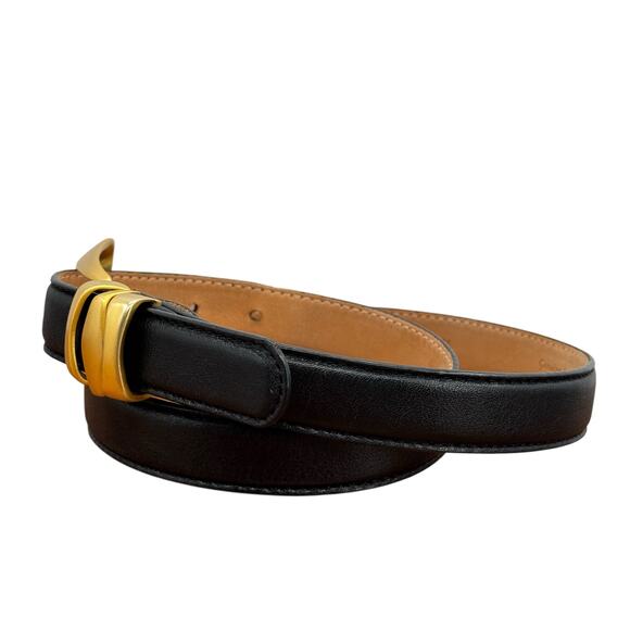 Americana by Sharif Gold Black Leather Belt M Womens Modern Luxe Chic Geometric - Picture 3 of 14